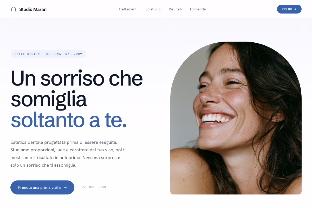 Anteprima della landing page Studio Marani, studio di estetica dentale a Bologna